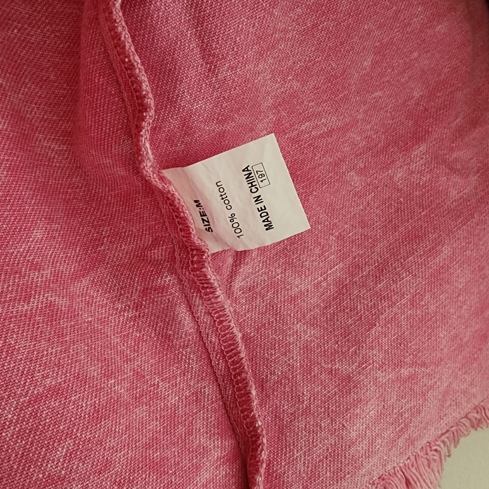 Pink Acid Wash Distressed Denim Shacket Star Cutout Frayed. Used Size M - Picture 9 of 11